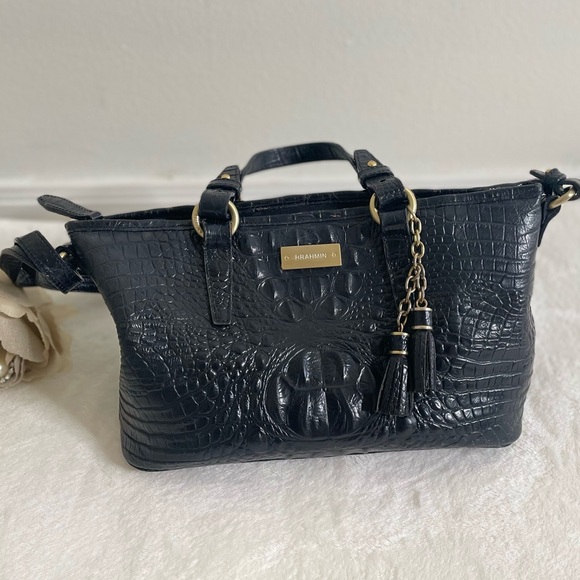 Brahmin Mini Asher Black Melbourne Genuine Leather Tote. - Picture 1 of 8